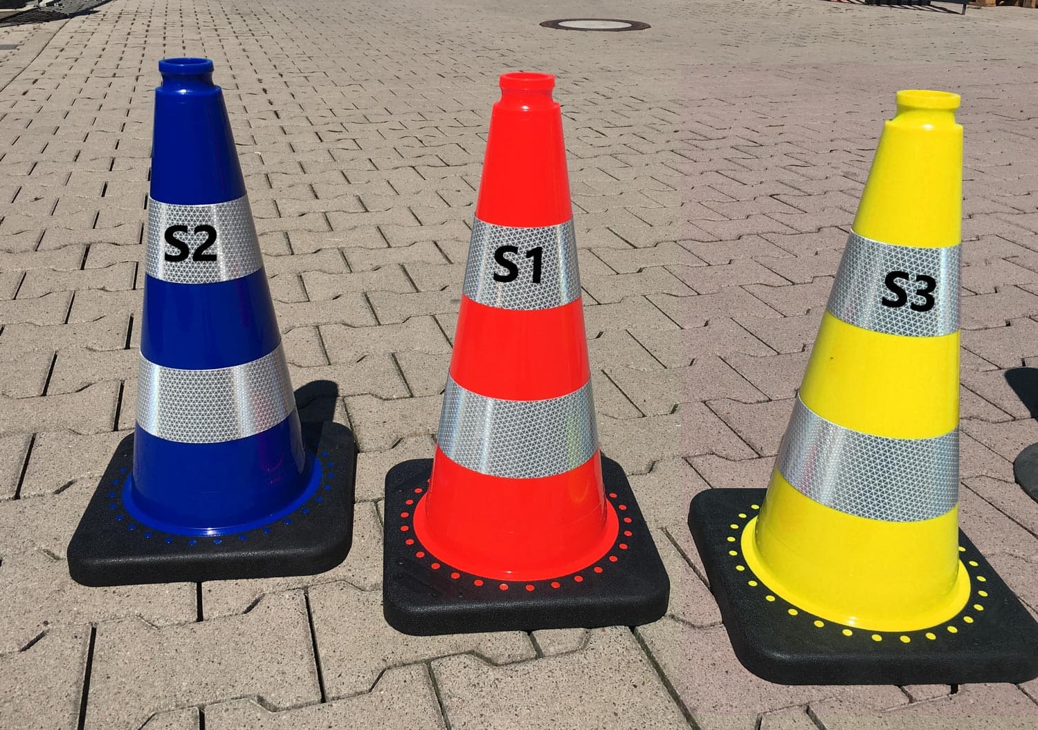 UVV FLEX gele verkeerskegels 50 cm, stabiel, ca. 2,1 kg, felle, aantrekkelijke kleuren / witte strepen