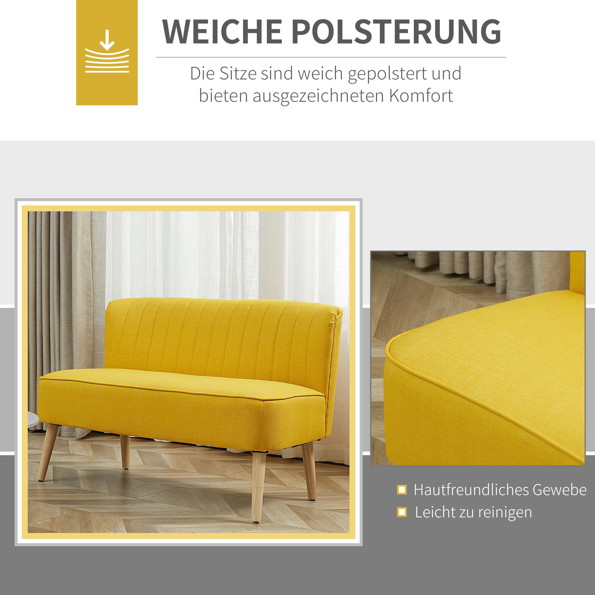 HOMCOM Sofa für 2 Personen 117cm x 56,5cm x 77cm