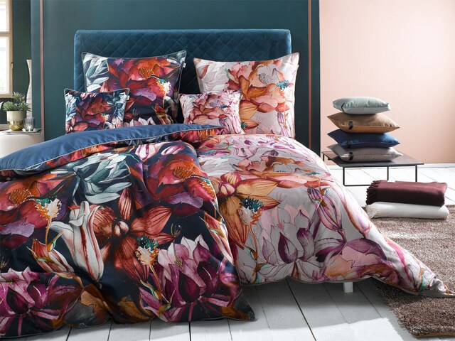 SCHÖNER WOHNEN-Kollektion Satin-Bettwäsche FLOWERPOT 155 x 220 cm navyblau