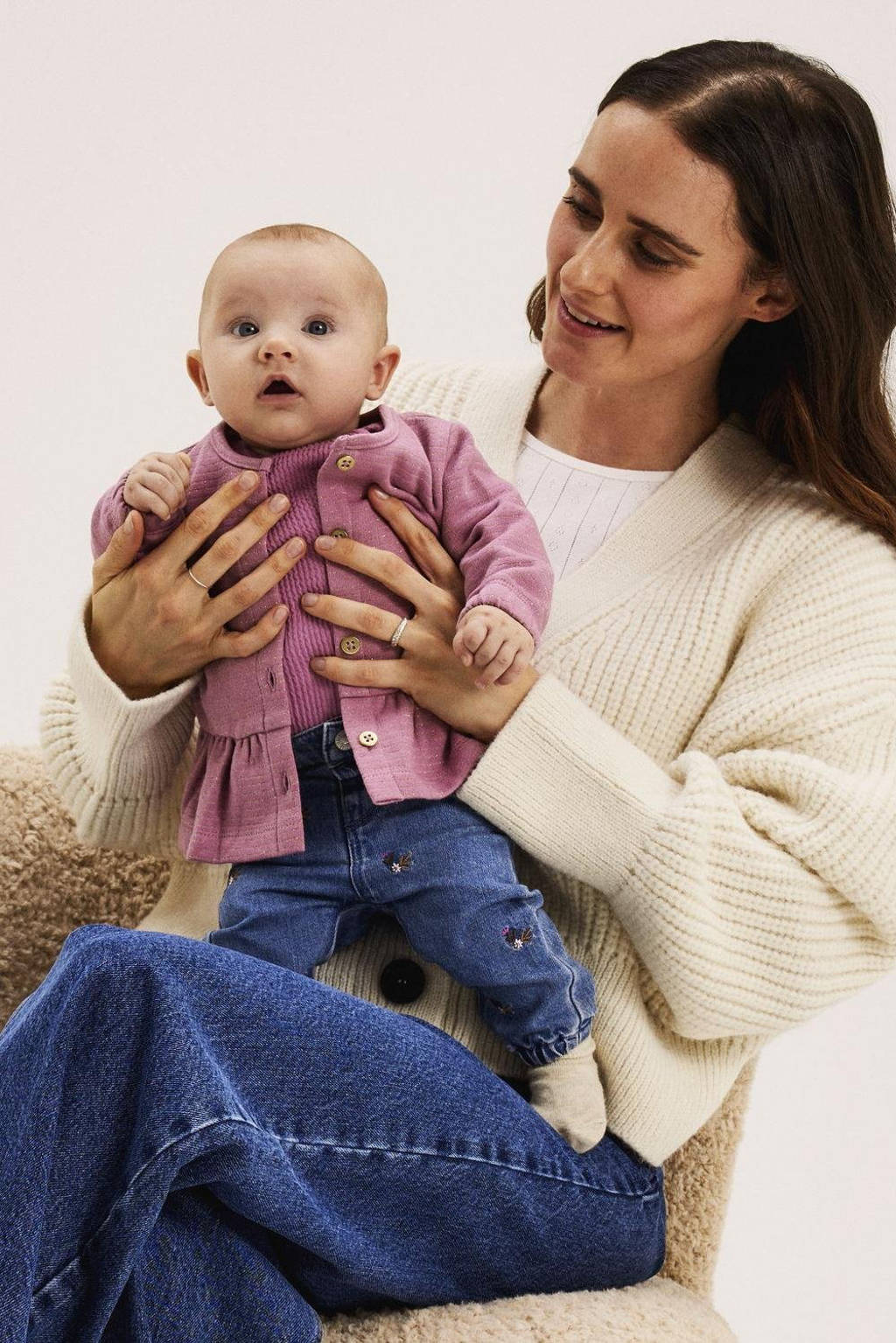 NAME IT baby gebloemde mom jeans NBFROSE medium blue denim