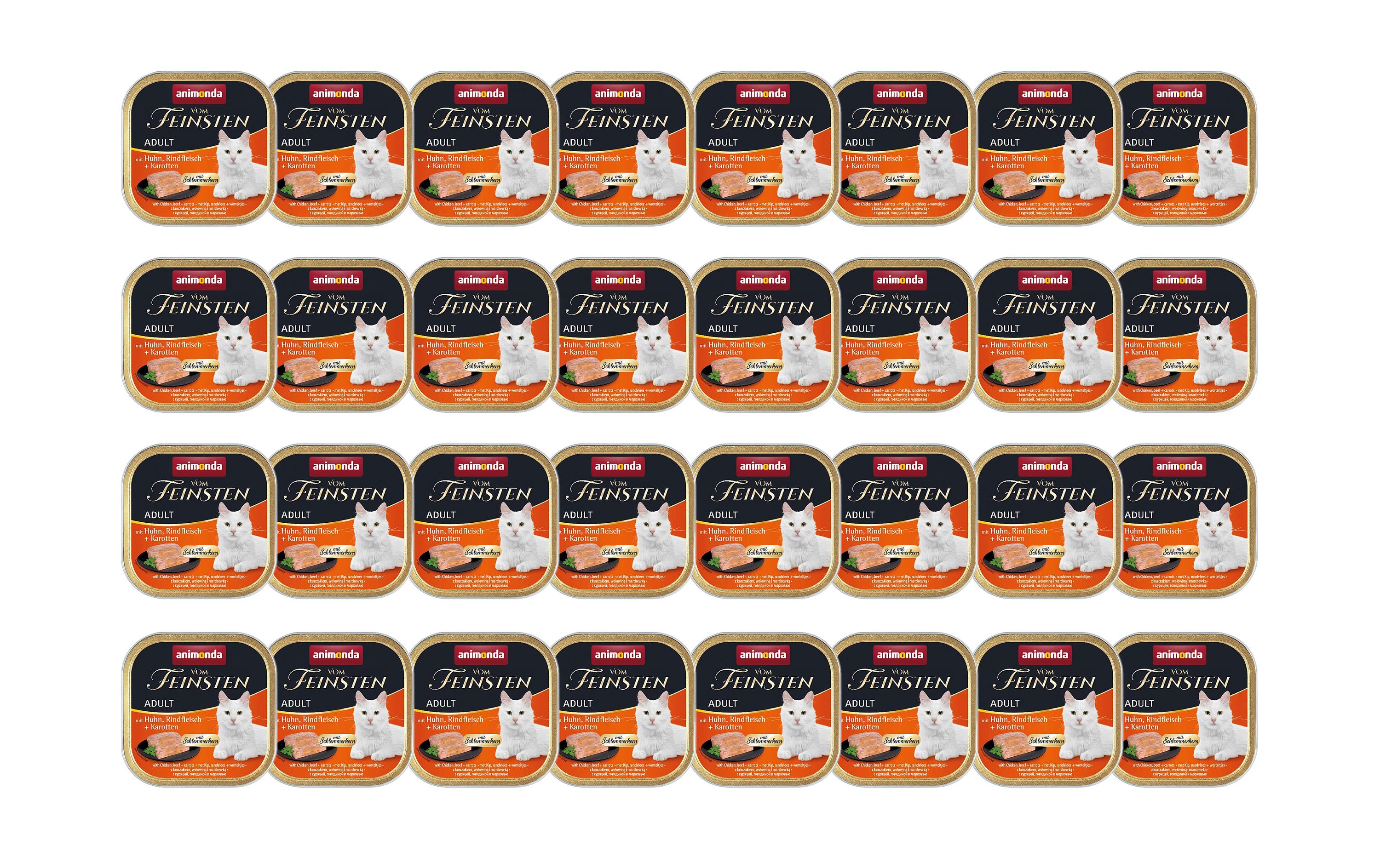 Nassfutter Vom Feinsten Schlemmerkern Huhn/Rind 32 x 100gLeicht verdauliches Alleinfutter für ausgewachsene Katzen