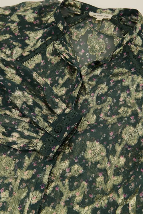 Groene jacquard blouse met goudkleurige print