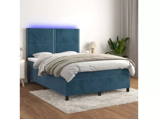 Sommier tapissier matelas et LED Bleu foncé 140x190 cm Velours