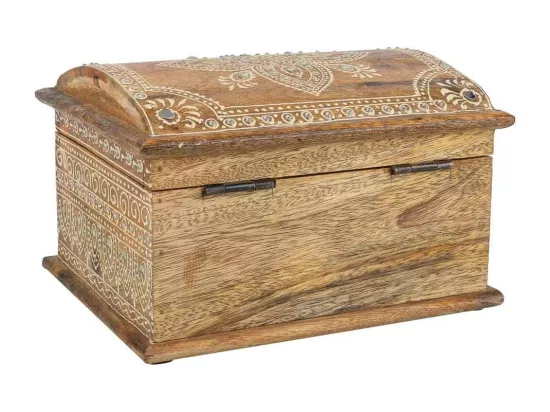 Coffret à bijoux en bois peint artisanal marron 24x18x15h