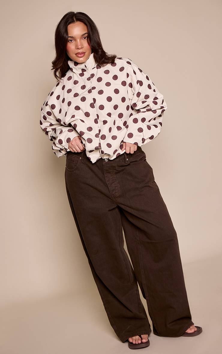 White Polkadot Veste Boutonnée À Pois Grande Taille