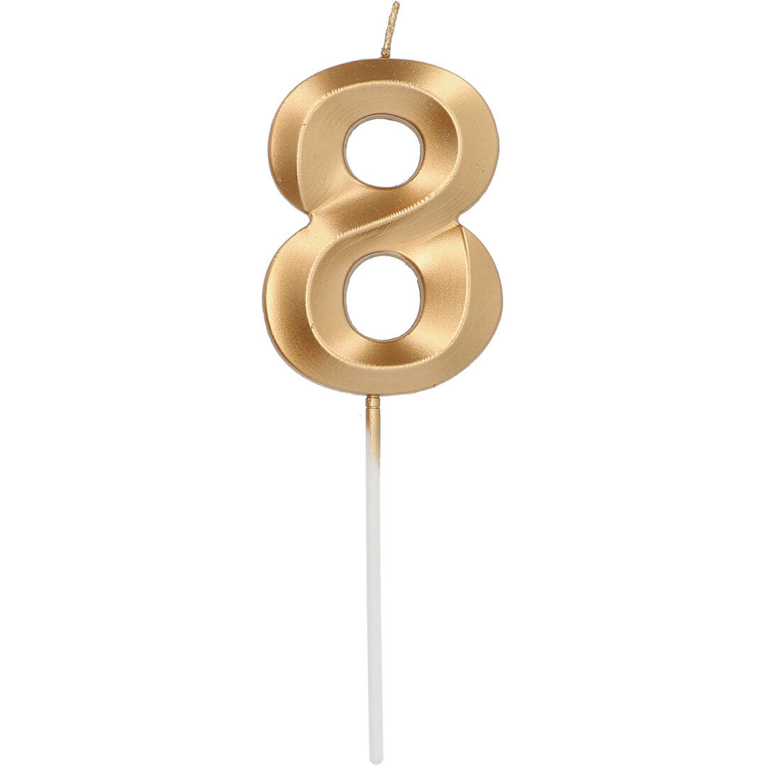 Verjaardagskaars metallic goud - 8 jaar
