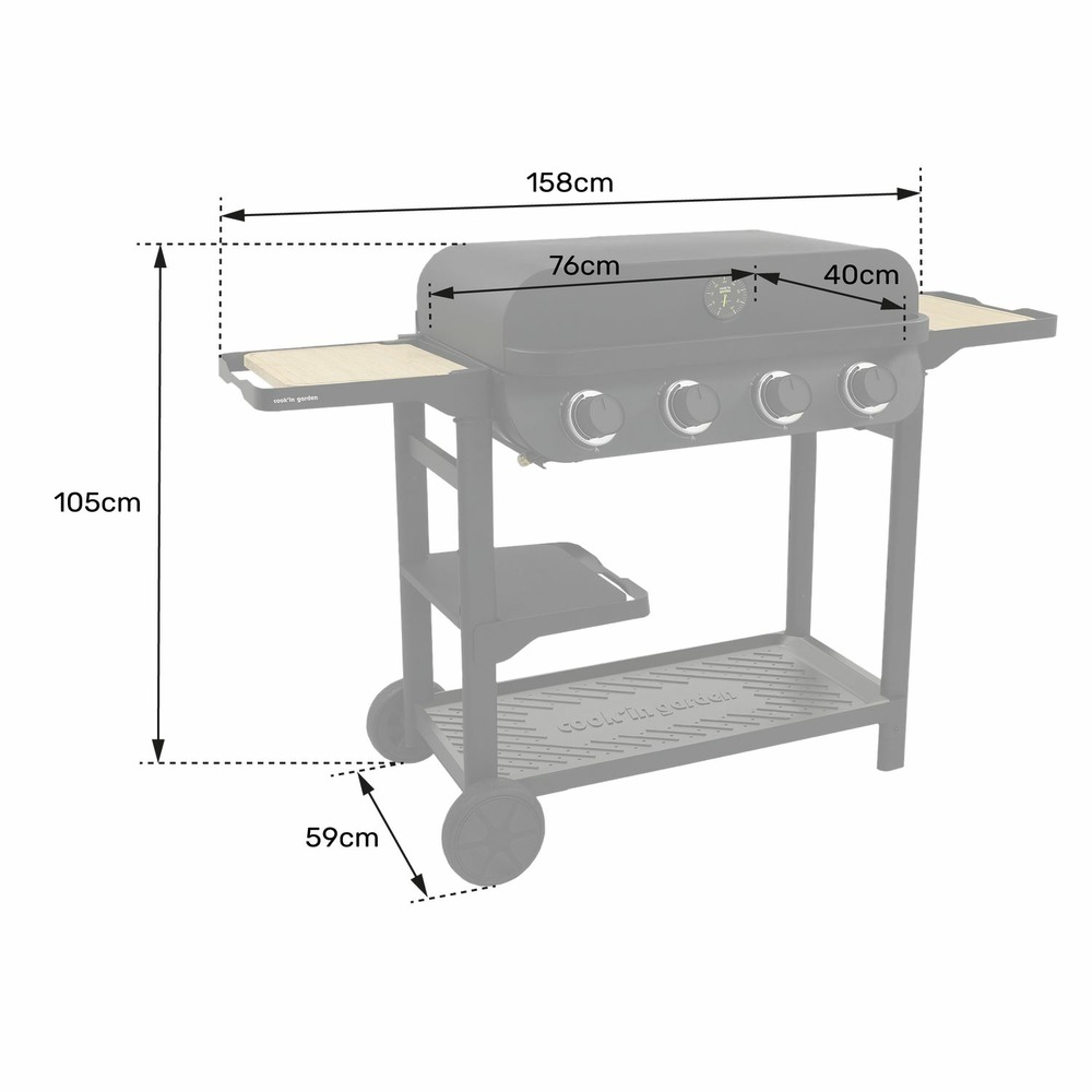 Cook'in garden - barbecue gaz flavo 76 sc sur chariot