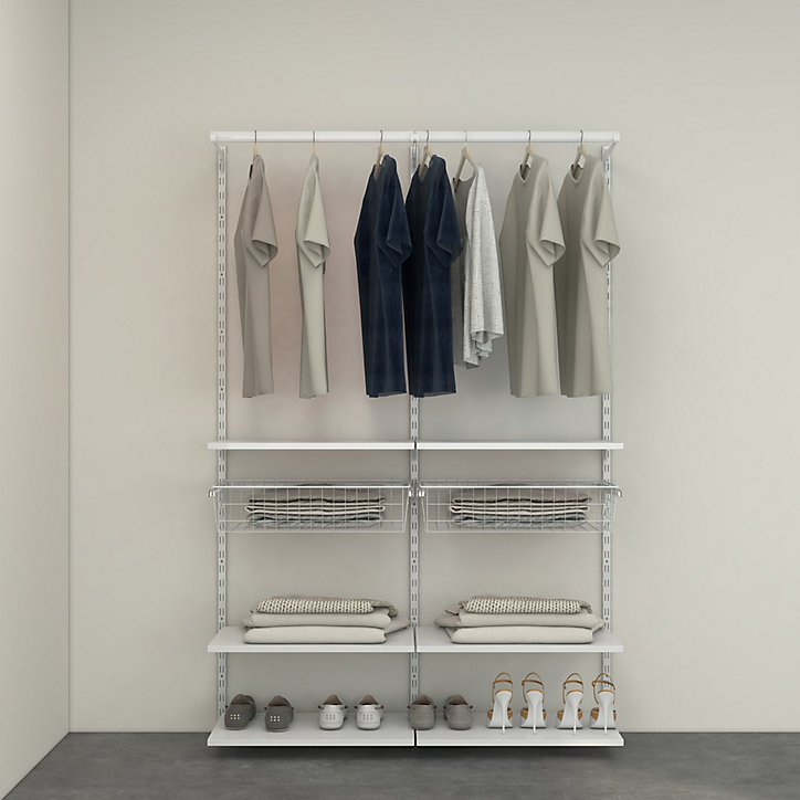 Rangement ouvert mural 2 colonnes avec penderie et 2 paniers H. 200 x L. 132 x P. 40 cm