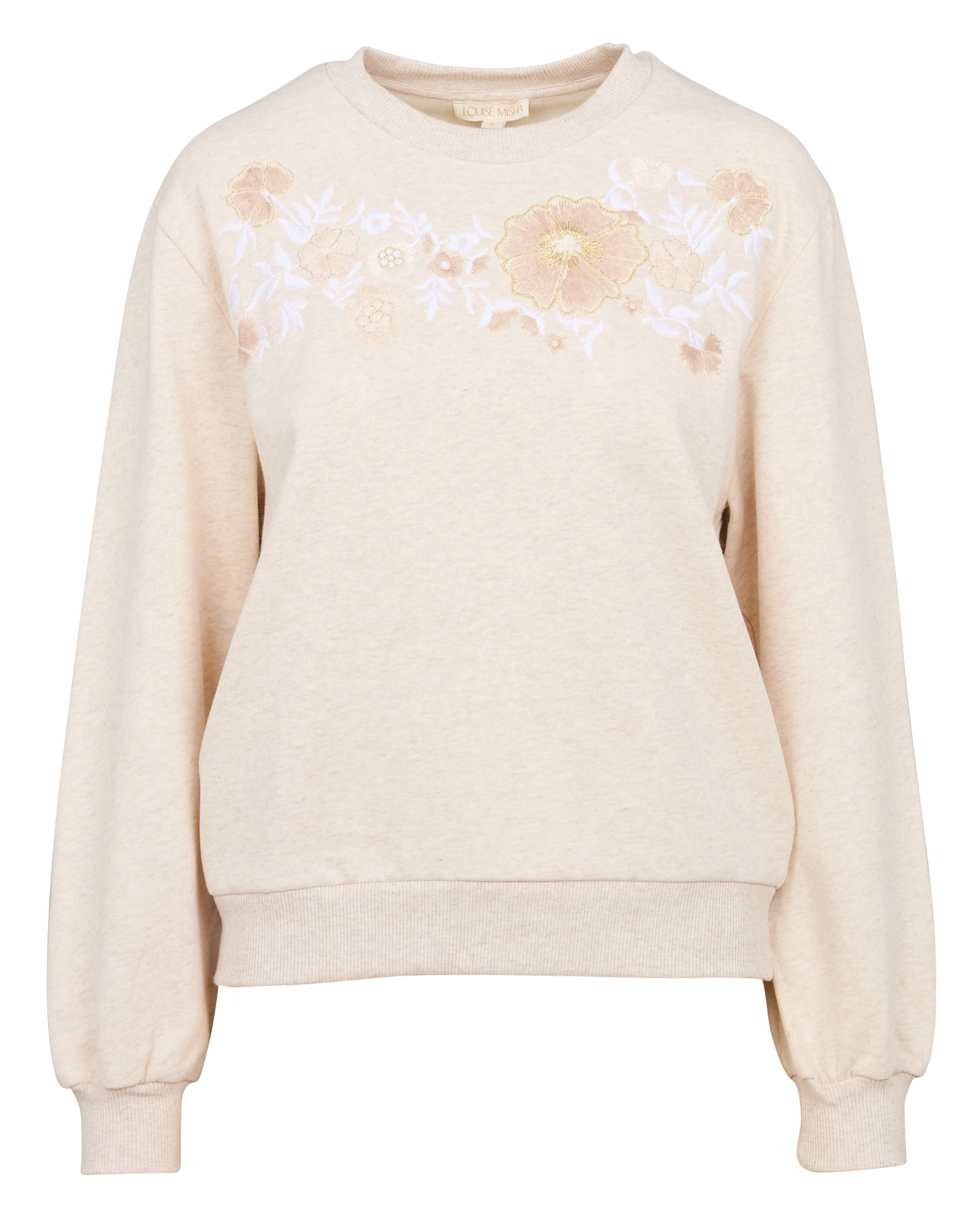 PETRA - Sweat col rond à broderie fleurie encoton bio | Beige