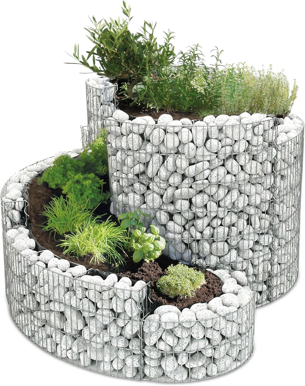 bellissa – Gabionen Kräuterspirale verzinkt 110x90x60cm - Kräuterschnecke Bausatz - Hochbeet Pflanzring für Kräuter & Gemüse mit Trennfolie - Witterungsbeständig & langlebig - Für Garten & Terrasse