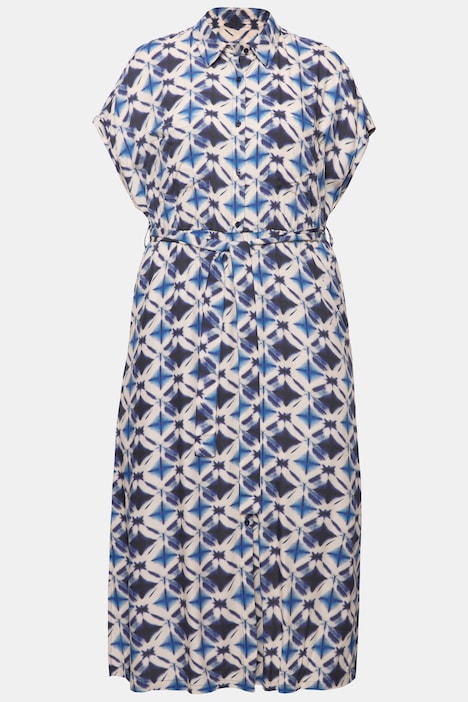 Maxikleid, oversized, Batik-Print, Hemdkragen, Halbarm