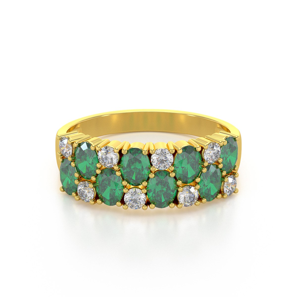Bague ADEN Or 585 Jaune Emeraude et diamants 2.524grs