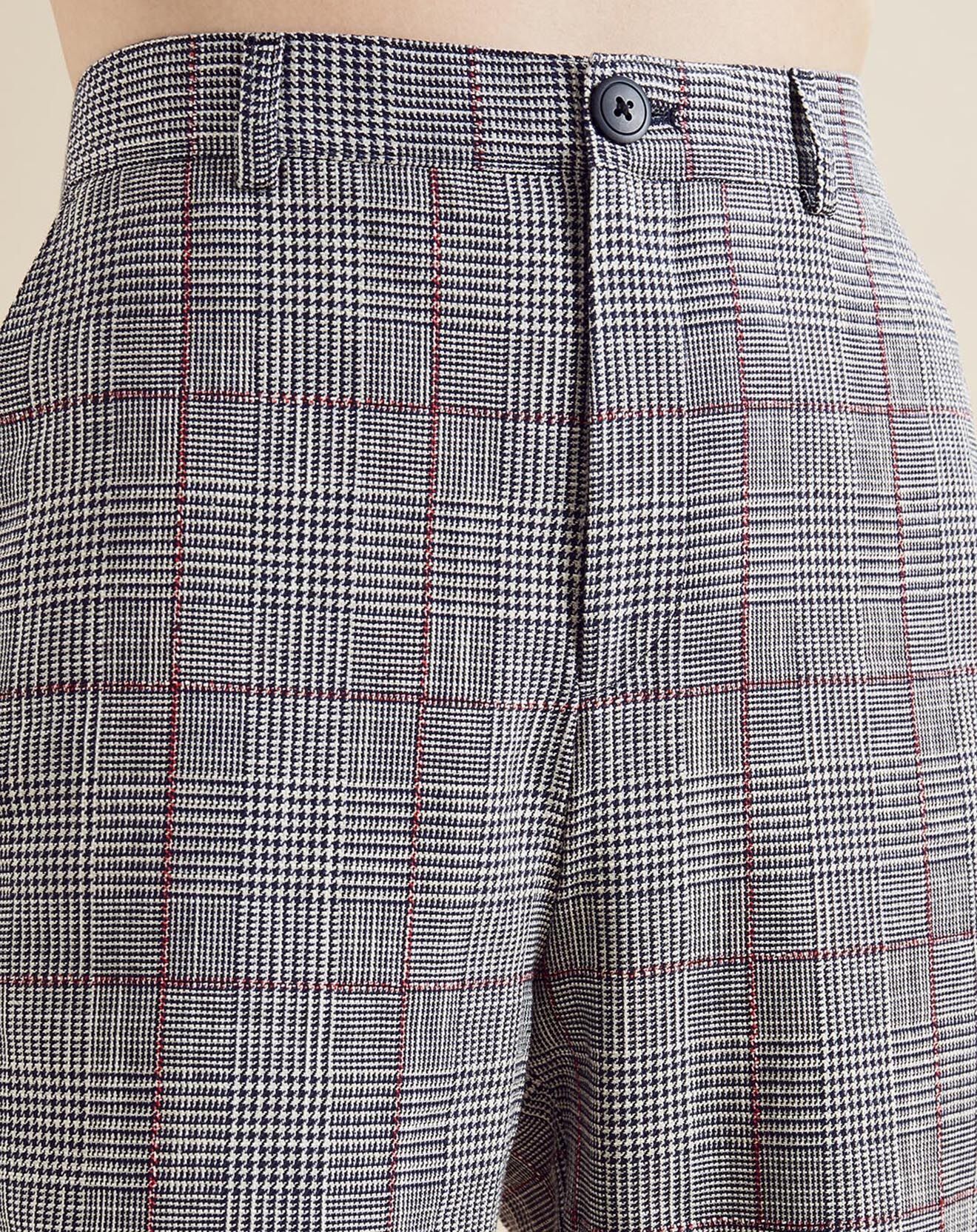 Chloé Stora Pantalon en Lin mélangé Porto pied-de-poule noir/écru