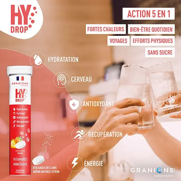 GRANIONS HYDROP Eletrólitos - Vitamina C, Magnésio, Minerais - Morango