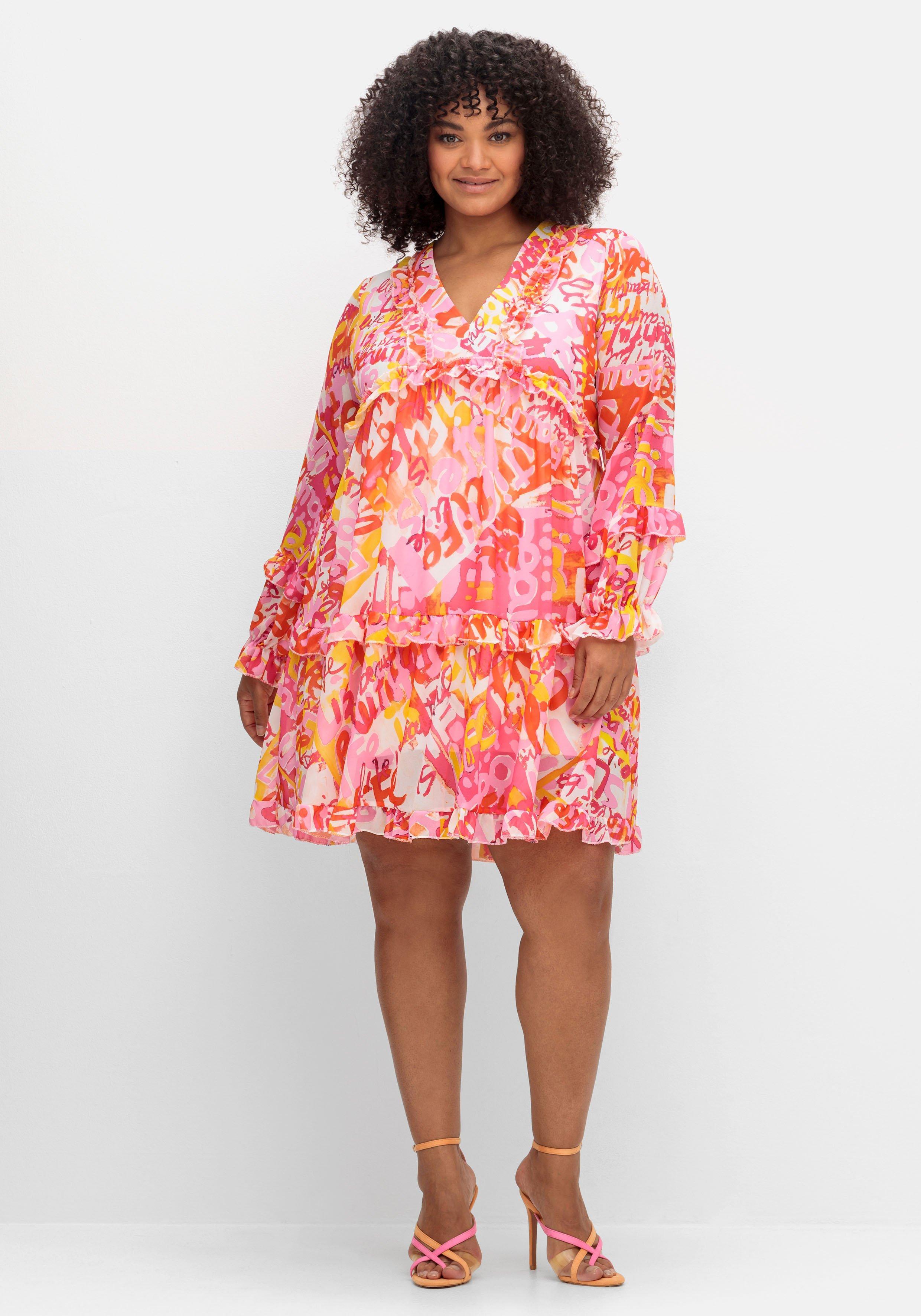 Rüschenkleid mit Bindeband im Rücken