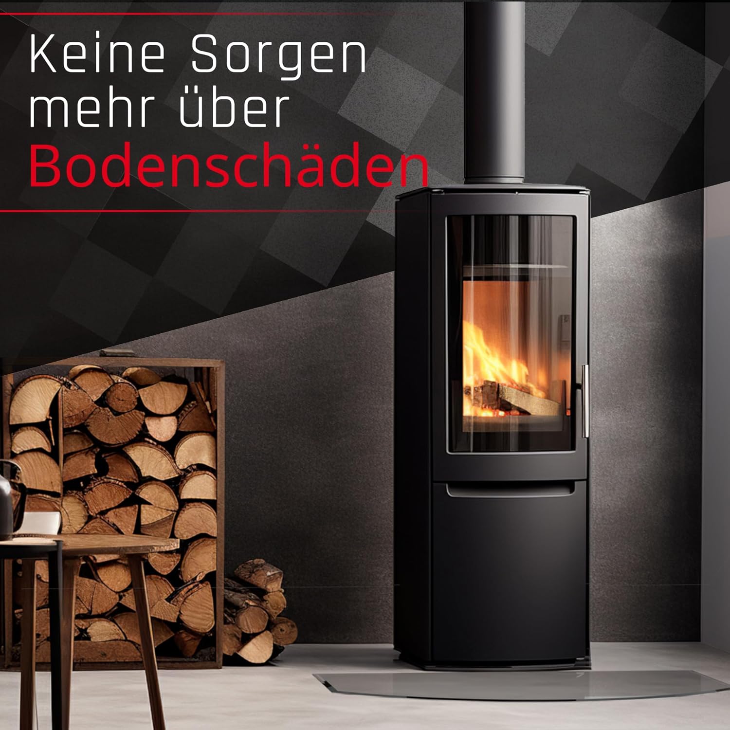 BIJON Glasplatte Segmentbogen für Kaminofen mit Dichtlippe, Glasbodenplatte - Funkenschutzplatte Glas mit Facettenschliff, Kamin Hitzeschutz, ESG Sicherheitsglas 65 x 100 cm x 6mm