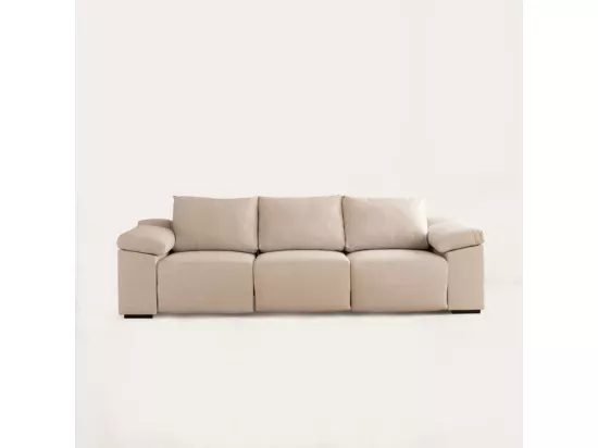Canapé Bruni Beige 4 places en tissu et velours avec sièges extensibles et coussins déhoussables