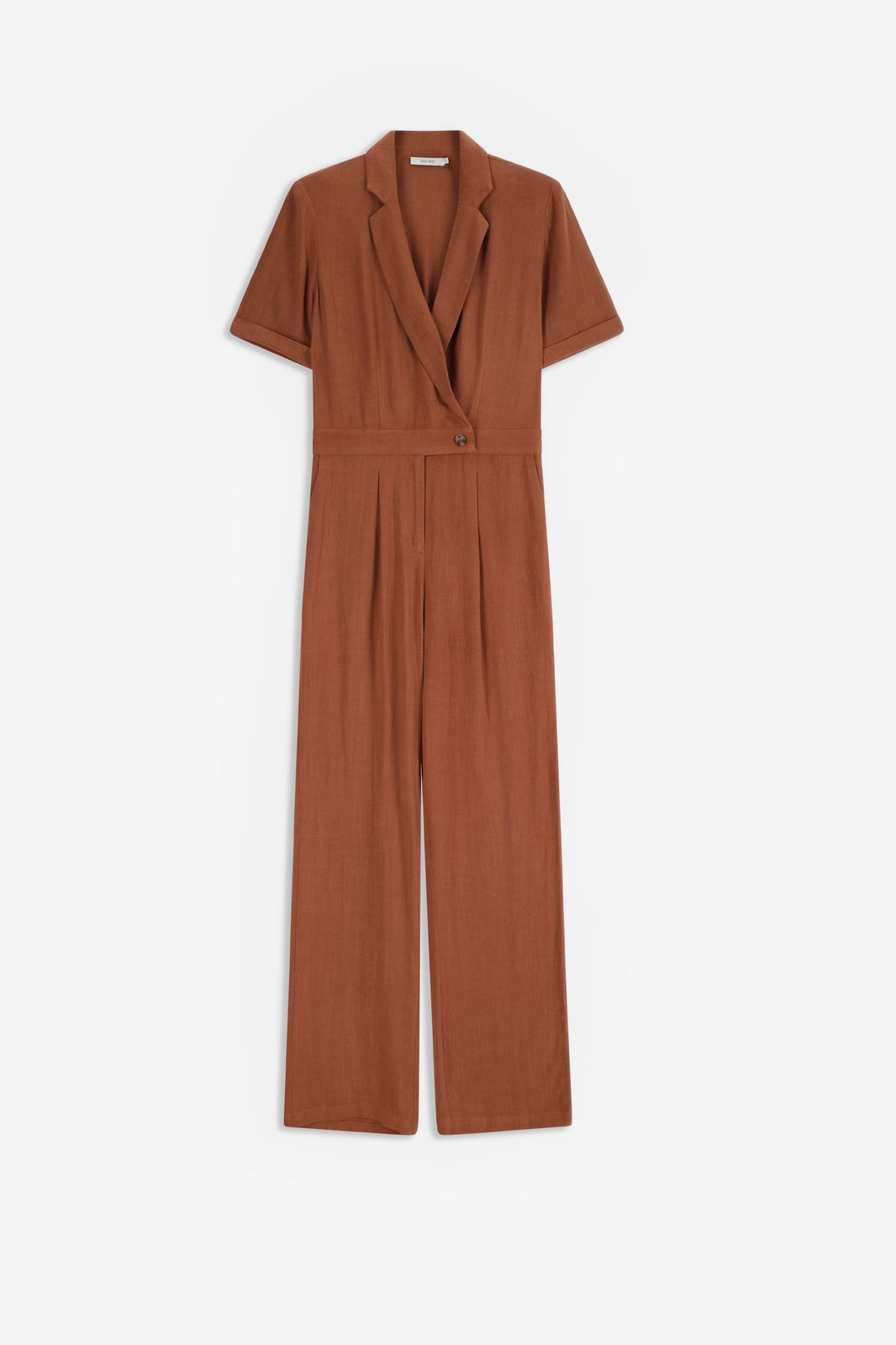 Bruin linnen jumpsuit met knoopdetail