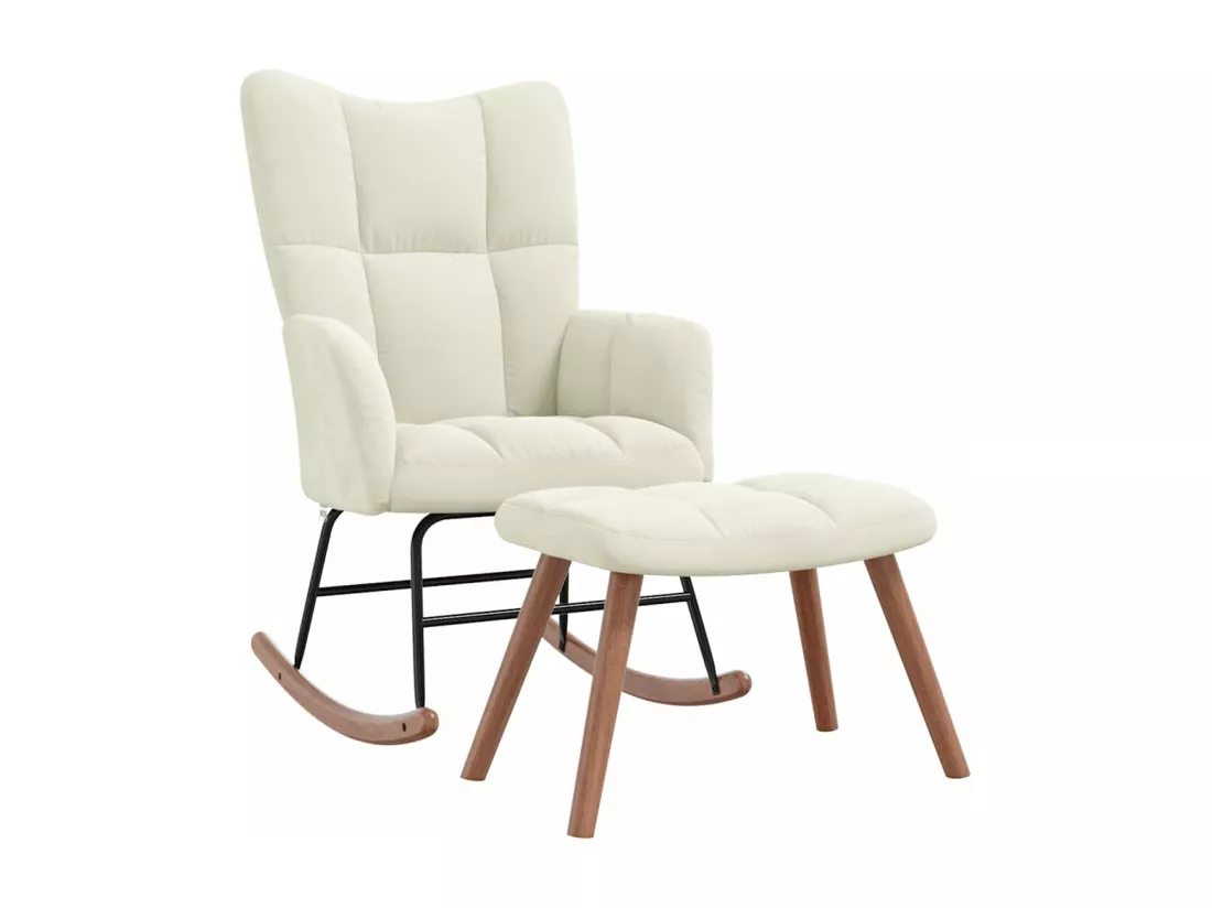 Chaise à bascule avec repose-pied Blanc crème Velours
