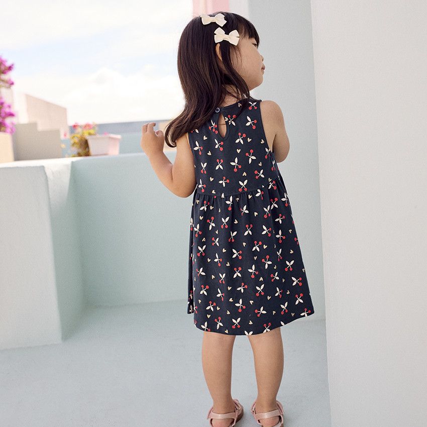 Robe sans manches imprimé fantaisie pour bébé fille - Bleu marine