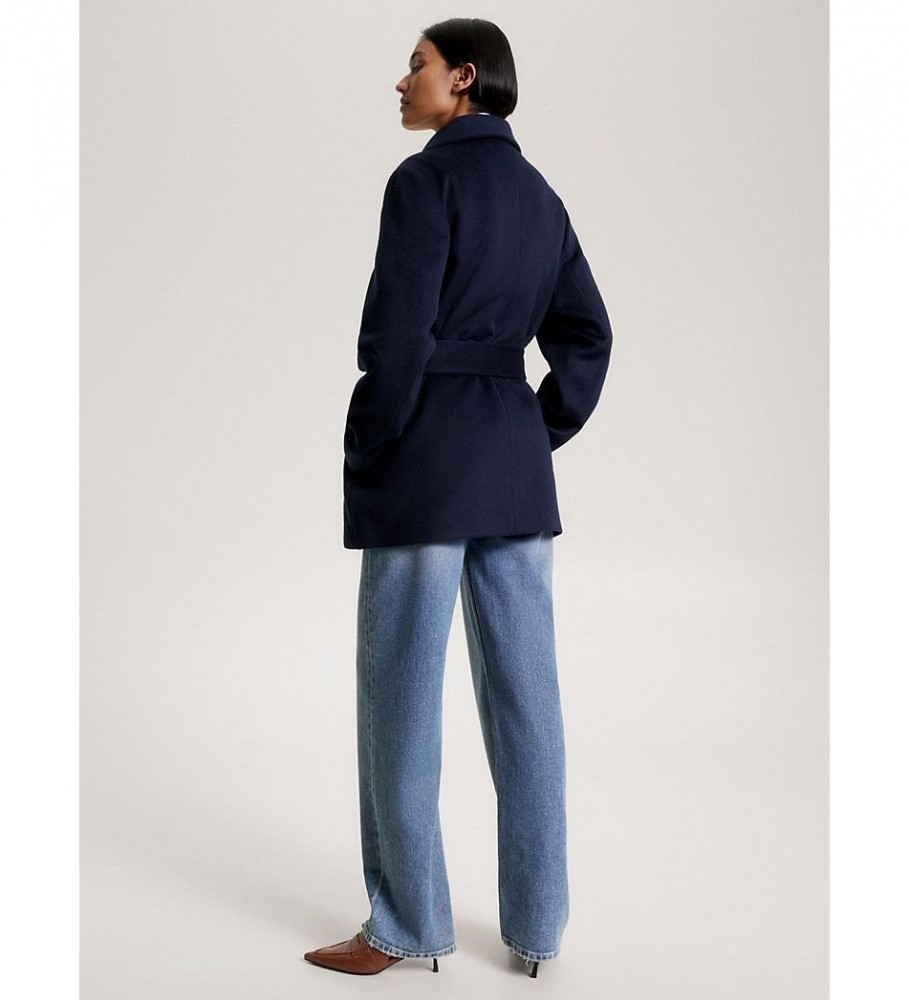 Jaqueta Tommy Hilfiger com gola alta e cinto - Azul-marinho