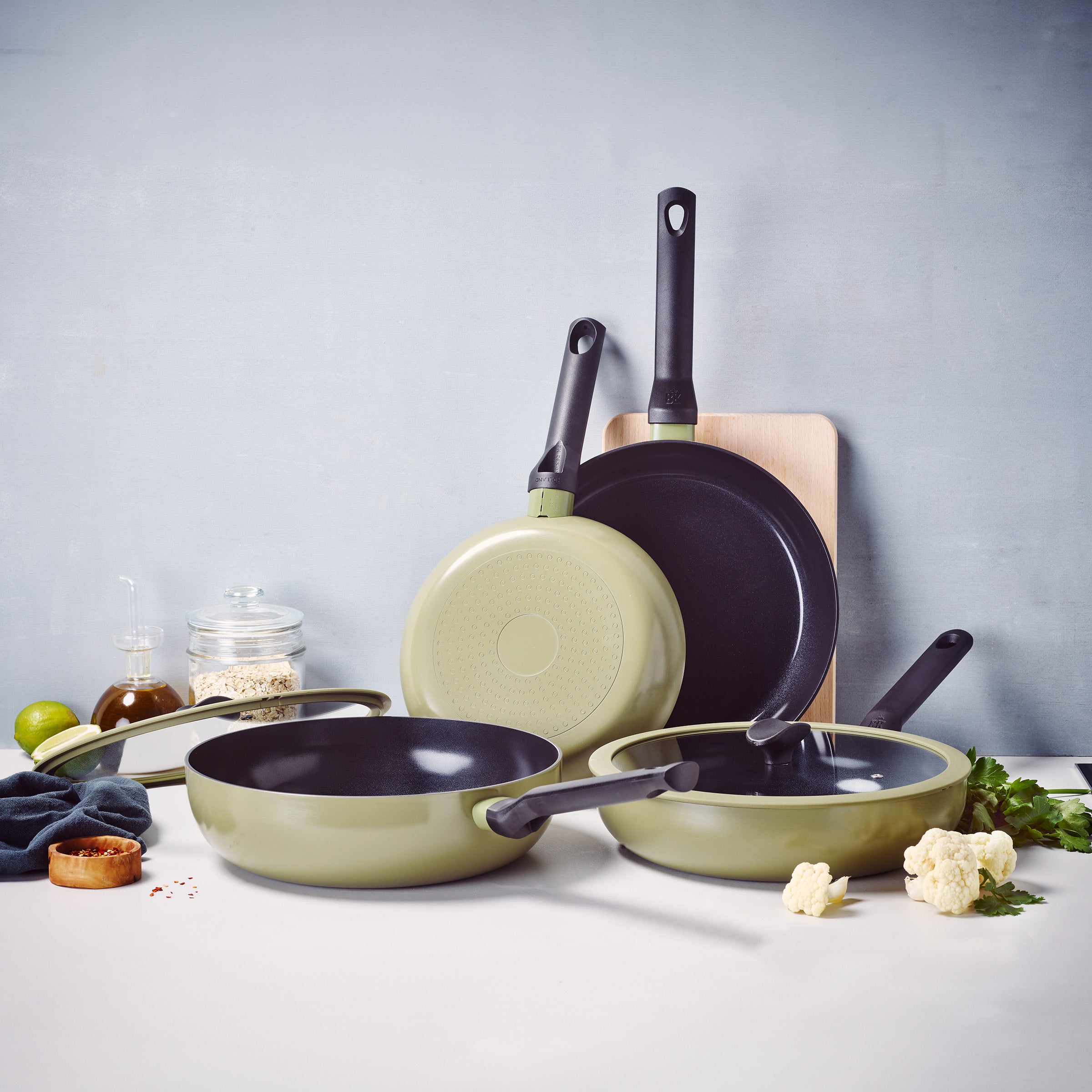 Enjoy koekenpannenset Olive Green 2-delig