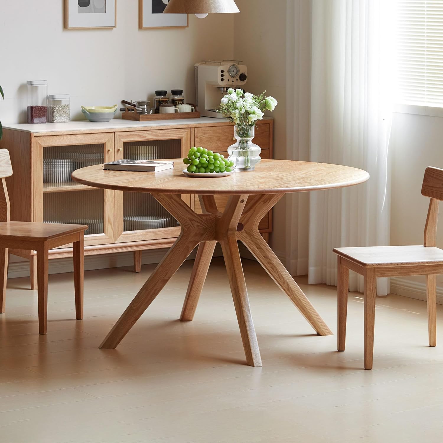 YESWOOD Massivholz Esstisch aus Eiche, runder Tisch 120 cm, 0 Furnier, moderner Küchentisch, runder Esszimmertisch, stabil, Dining Tables für 4-6 Personen, 120x120x74,8 cm, Naturfarbe