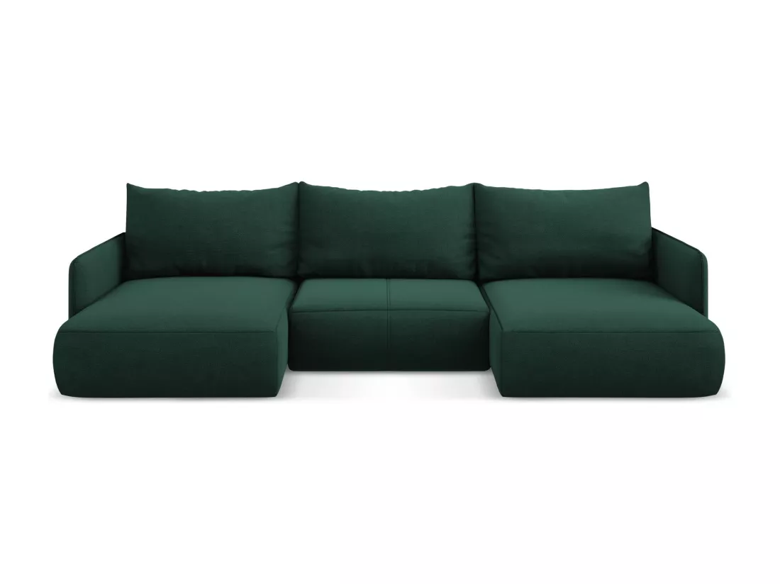 Canapé d'angle panoramique convertible en tissu texturé - bouteille verte - NANEA