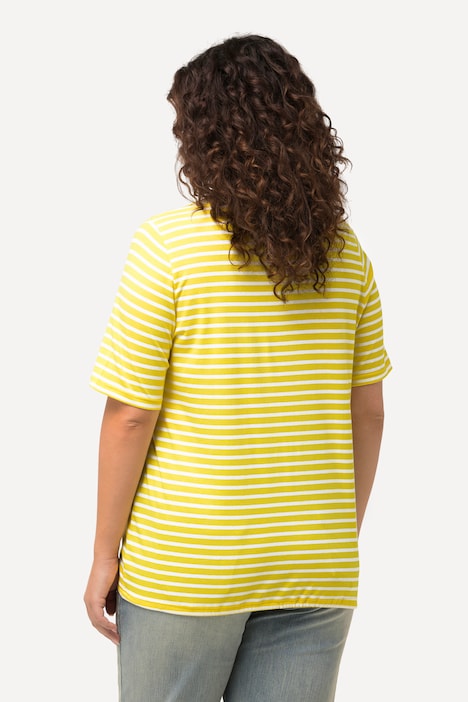 Shirt, Ringel, Saumband, V-Ausschnitt, Halbarm
