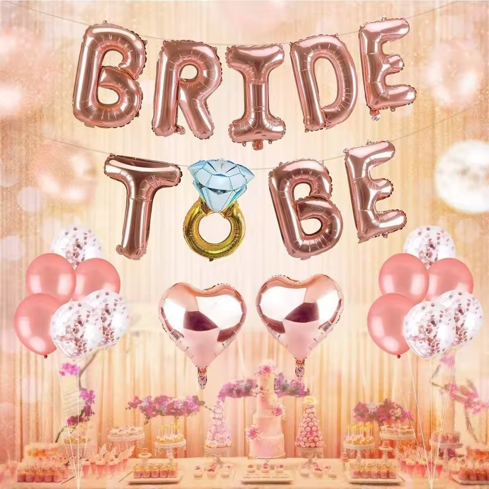 (3-tlg. Set) Party Folienballon Girlande Junggesellinnenabschied Deko Bride To Be - Roségold