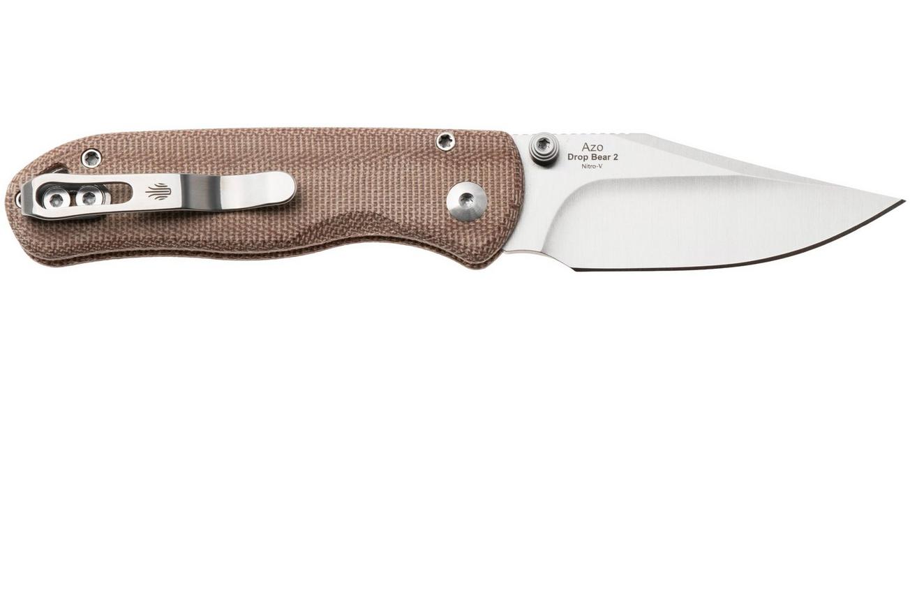 Kizer Vanguard Drop Bear 2, V3619-2CC1 Satin Nitro-V, Brown Micarta, zakmes, Azo design