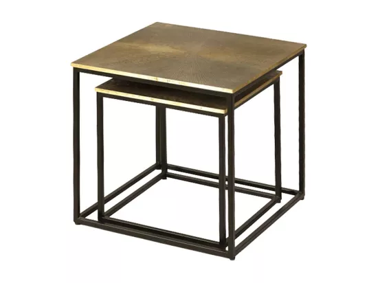 XANDRA - Lot de 2 Tables Gigognes Effet Laiton Vielli