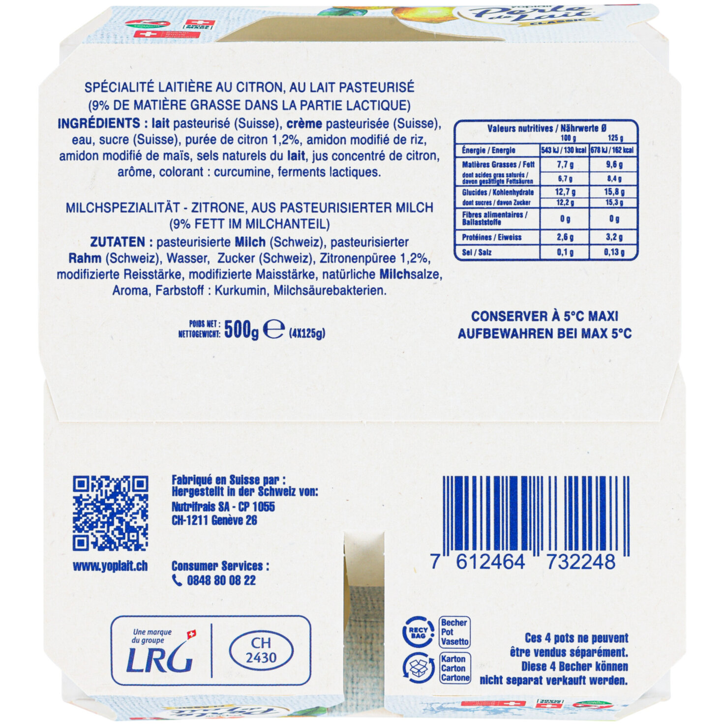Yoplait Joghurt Perle de lait Zitrone 4x125g