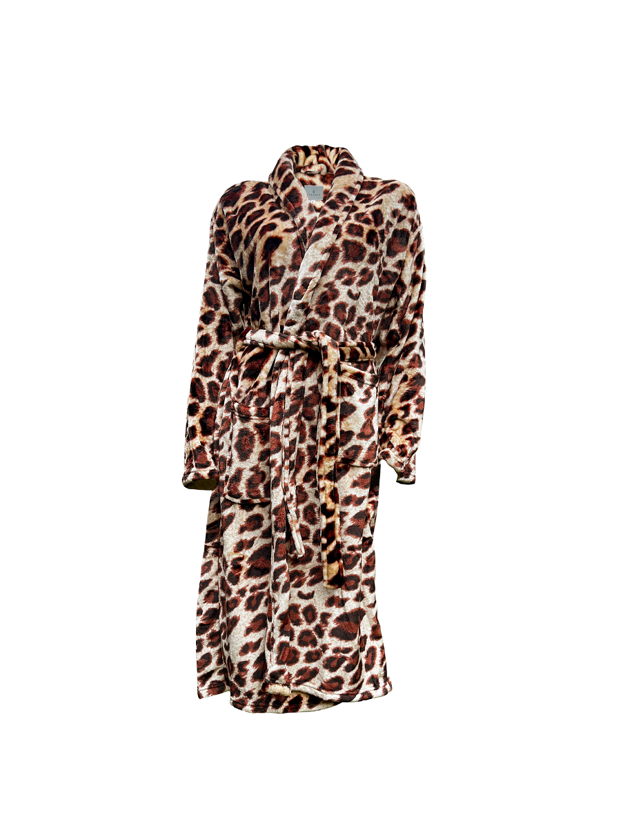 LINNICK Flanel Fleece Badjas Leopard - bruin