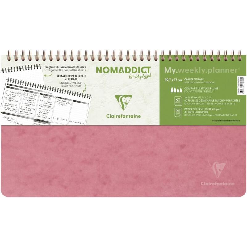 My.weekly.planner Age Bag cahier reliure intégrale en-tête 29,7x17 cm 120 pages détachables Semainier de bureau non daté et réglure DOT au verso - Rose antique