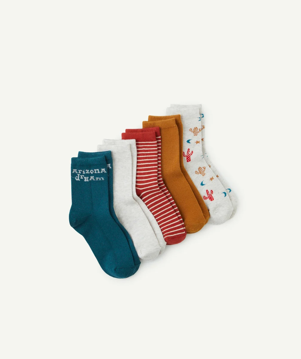 LOT DE 5 CHAUSSETTES HAUTES GARÇON THÈME ARIZONA AVEC CACTUS