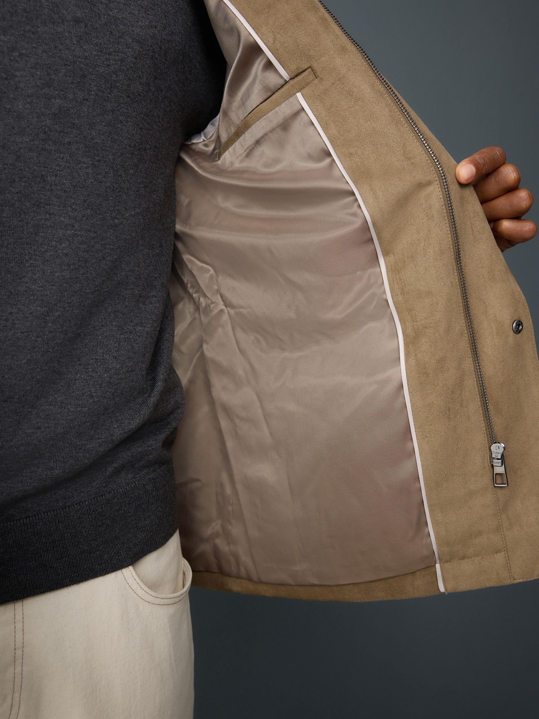 Lichtbruin - Faux Suede Four Pocket Jacket