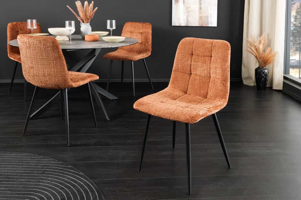 Moderner Design Stuhl TRES CHIC rost braun Chenille Cremona schwarze Metallbeine