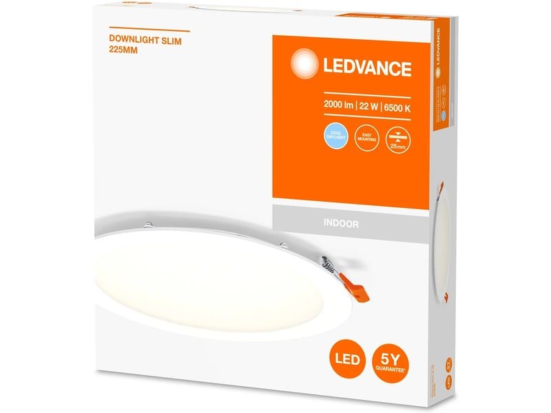 Ledvance Einbauleuchte Downlight ultra slim, Ø 22.5 cm, 22W Leuchte zum Einbauen