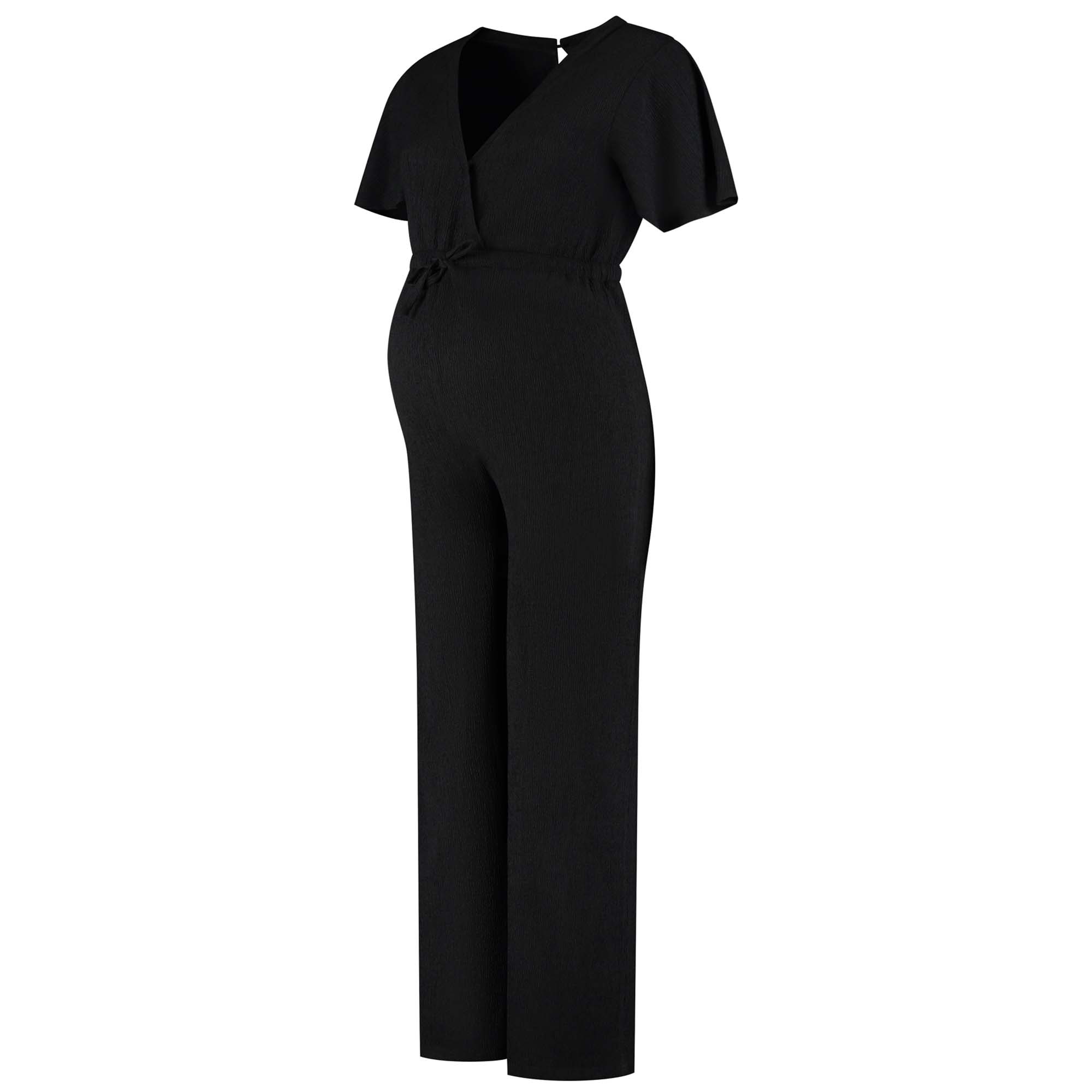 Prénatal zwangerschapsjumpsuit korte mouwen effen zwart