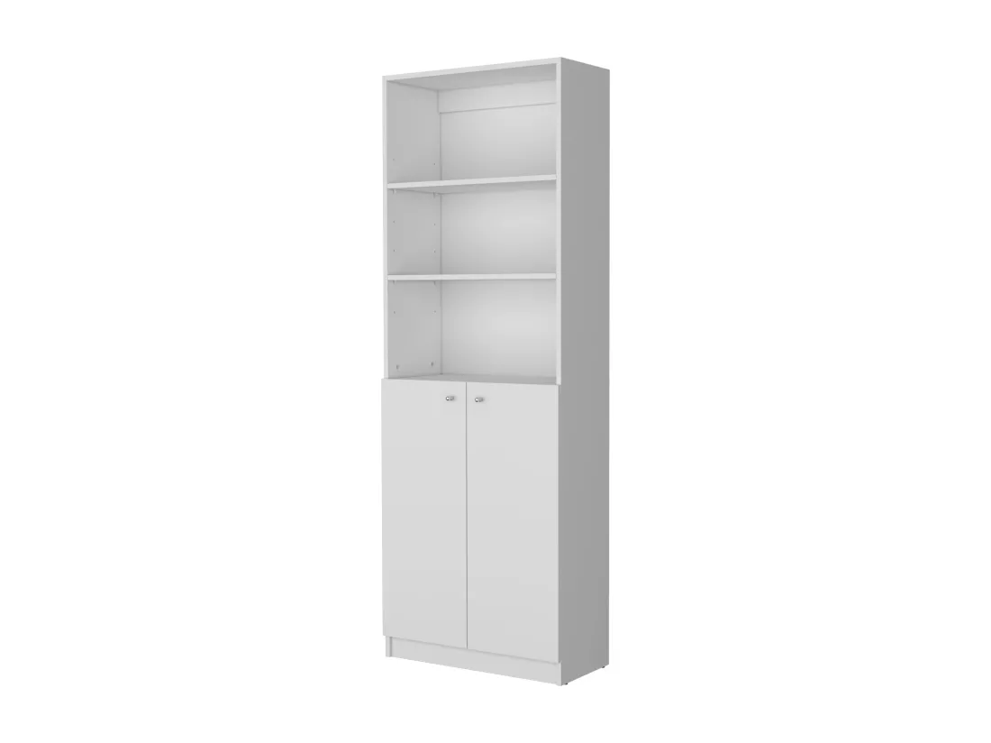 Bibliothèque droite en mélamine Home avec 2 portes et 3 étagères , 180.59 cm X 62.78 cm X 29.89 cm , Blanc