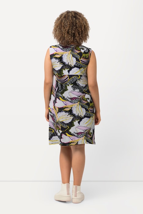 Jersey-Minikleid, floraler Druck, Rundhals, ärmellos