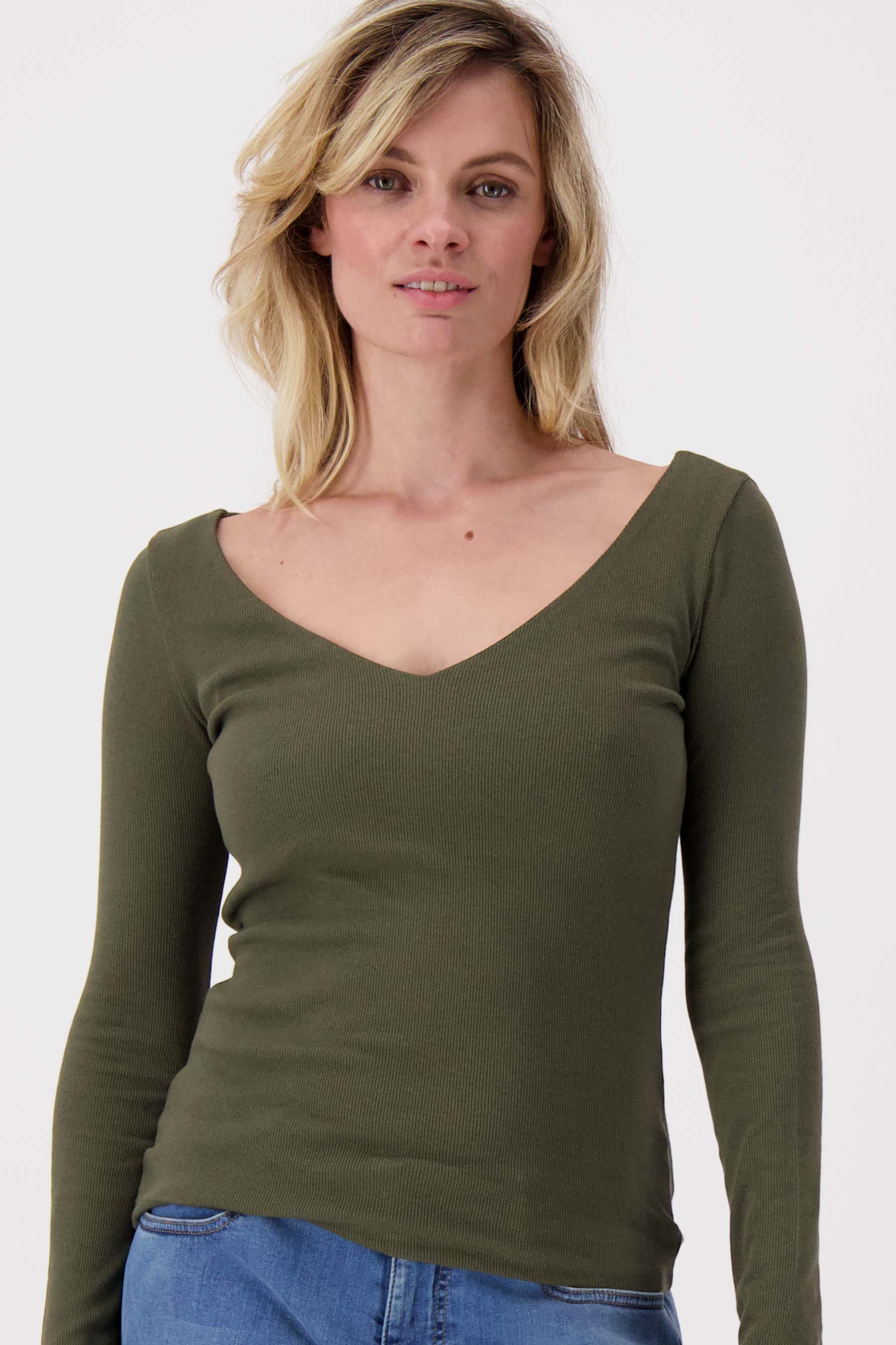 basic rib V hals top met stretch