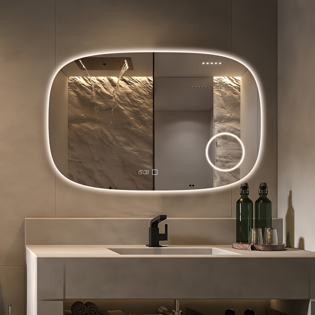Saniclear Shave Deens ovale spiegel 100x65cm met verlichting, verwarming en vergrootglas