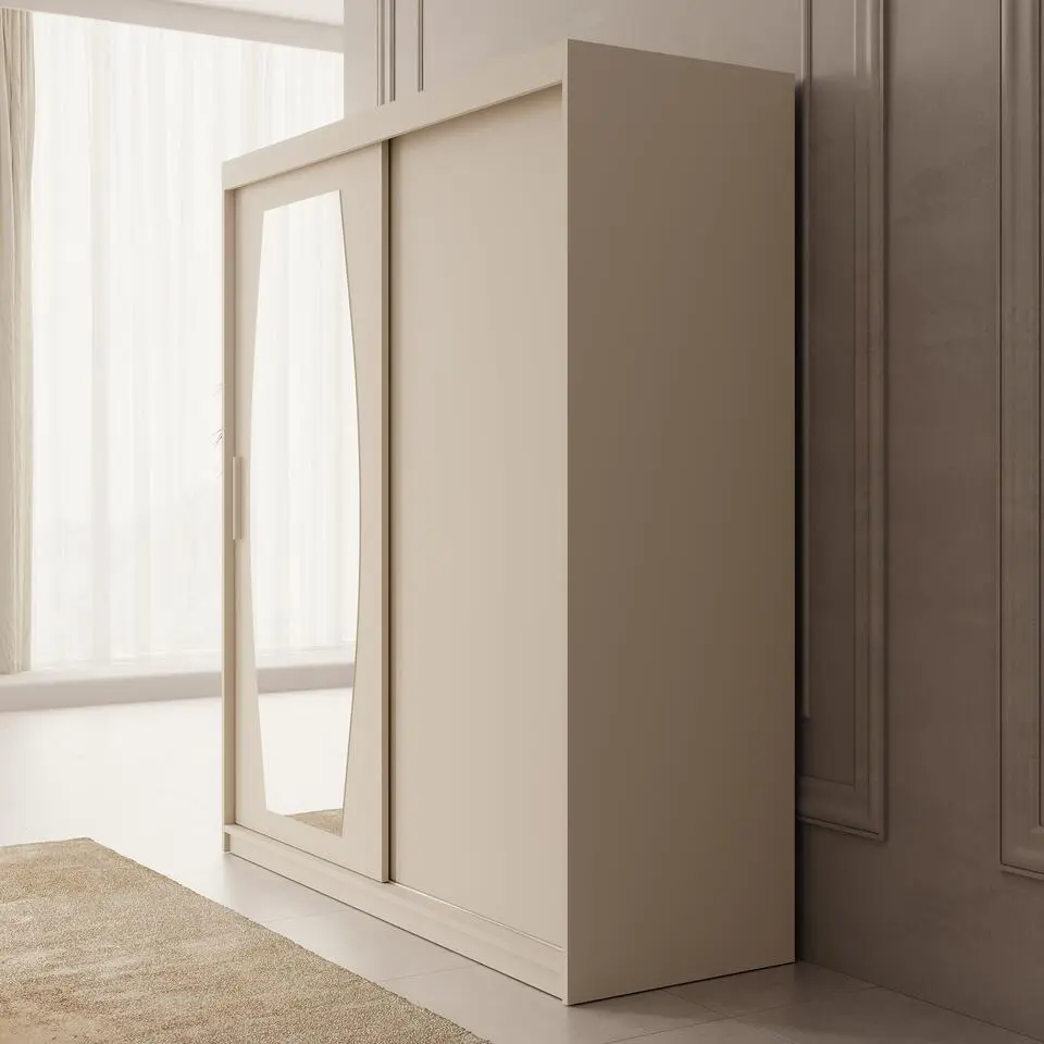 Meubella - Kledingkast Azai - Beige - 180 cm - Met spiegel