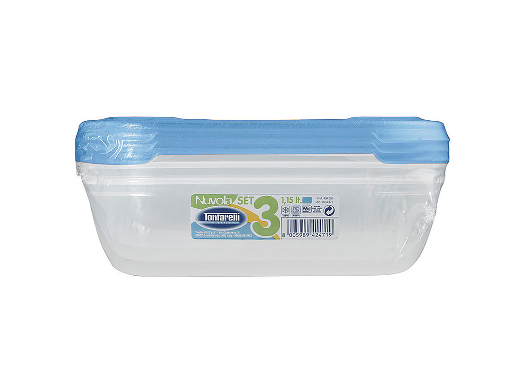 CONJUNTO DE 3 CAIXAS HERMÉTICAS ACTUEL PLÁSTICO CINZENTO RECTANGULAR 1.15L