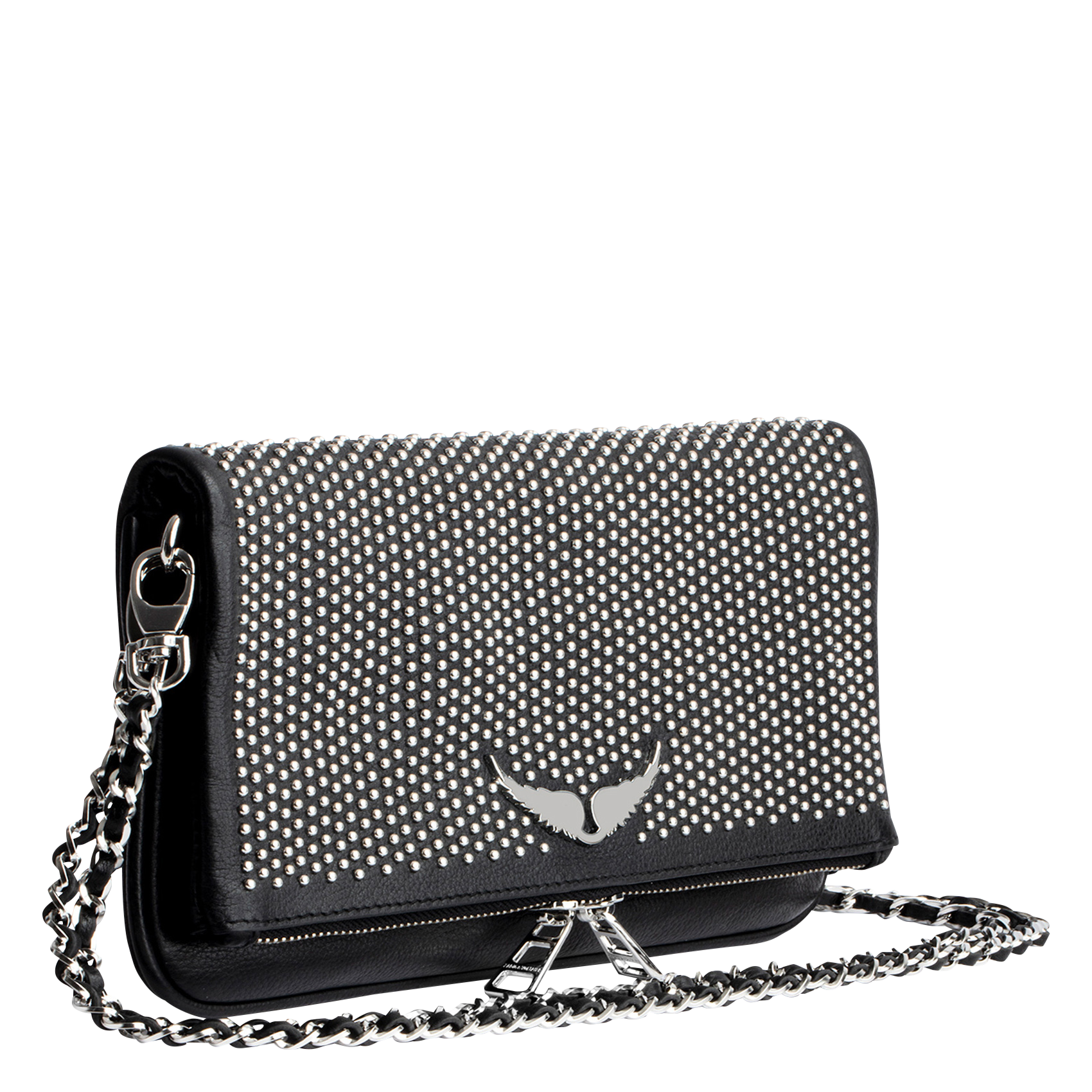 ROCK - Pochette à clous plumetis en cuir grainé| Noir