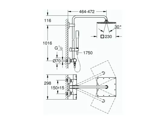 Colonne de douche Grohe avec mitigeur thermostatique Vitalio Joy Système 230 + microfibre