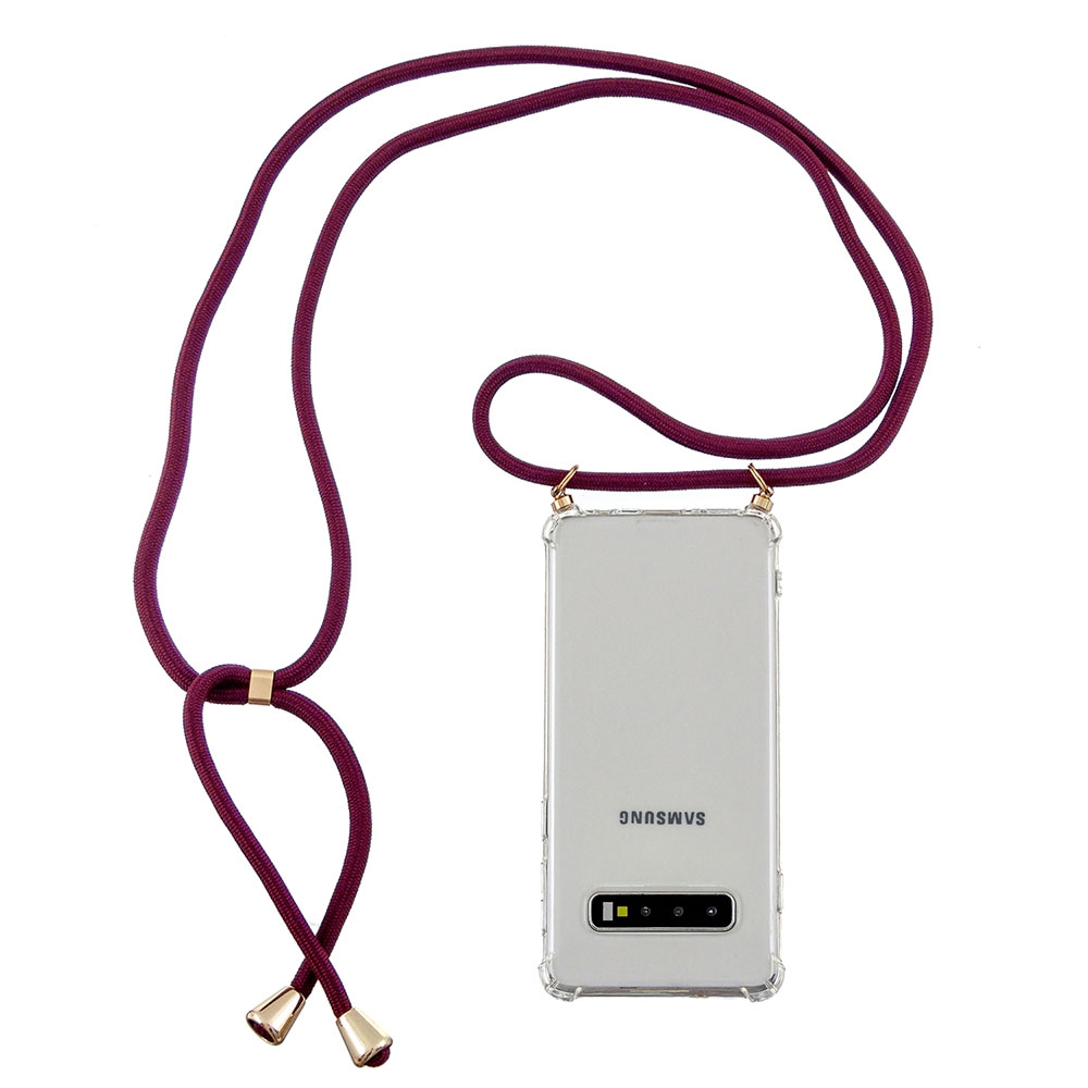 Samsung Galaxy S10 Necklace Gummi Hülle Air Cushion Fallschutz   Handykette (150cm) - Dunkelrot / Gold