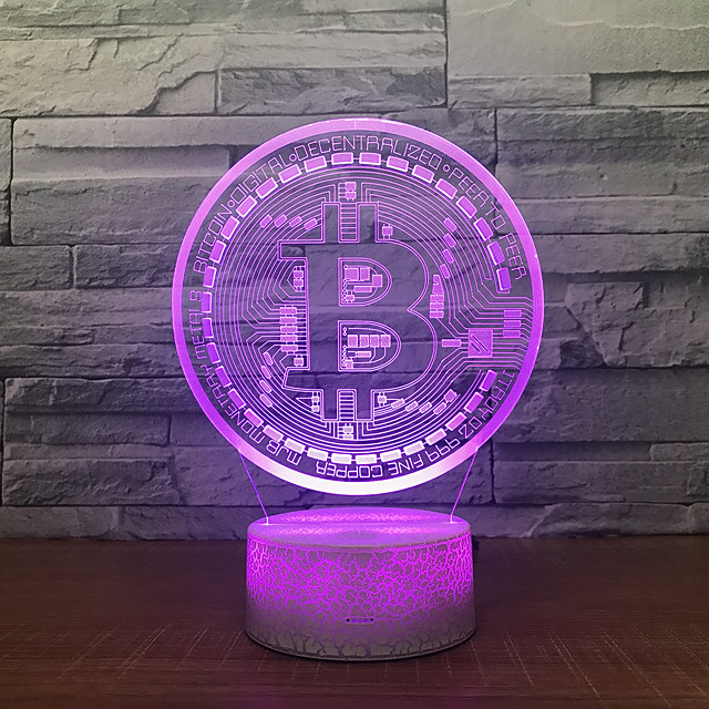 (195x145mm) 3D Bitcoin BTC LED Lampe Nachtlicht USB Home Deko Krypto Lampe mit Touch Schalter - Bunt